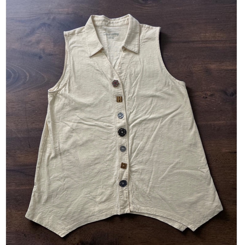 Soft Surroundings Petite Large Ivory Sleeveless Button Front Sharkbite Hem Top